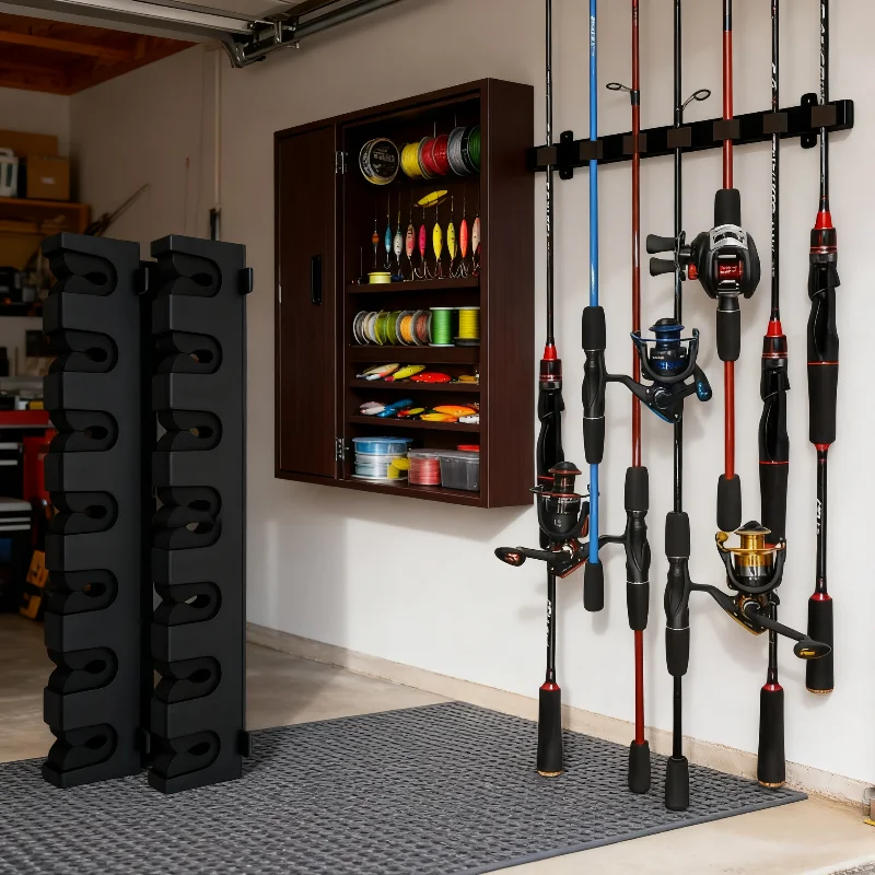Soporte de Cañas de Pesca para Pared (2 unidades), Carga 16 Cañas, Resistente y Fácil de Instalar con Tornillos para Garage/Barco, Almacenamiento de Cañas de Pesca