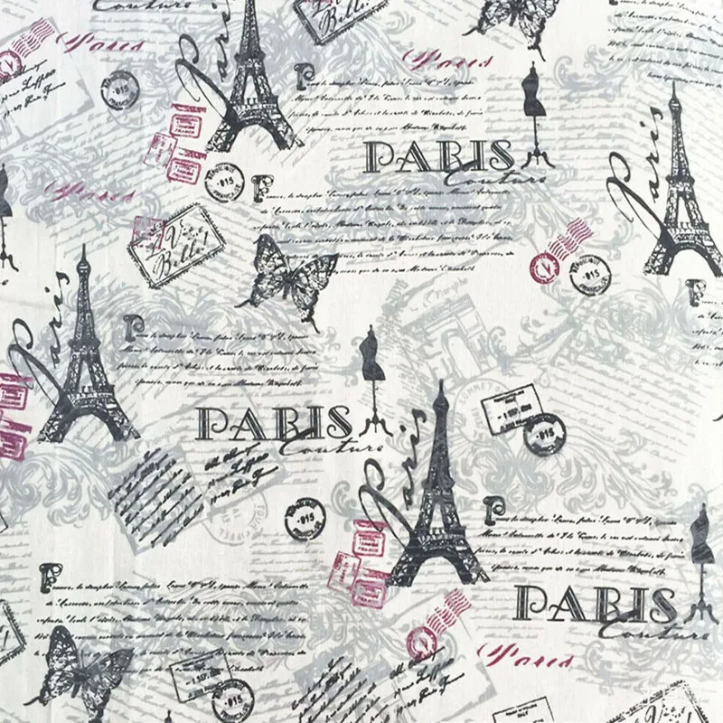 Paris Eiffel Tower Printed Fabric Cotton Linen Handicraft Cloth for DIY Sewing Handmade Tablecloth Arts Crafts Textiles Supplies