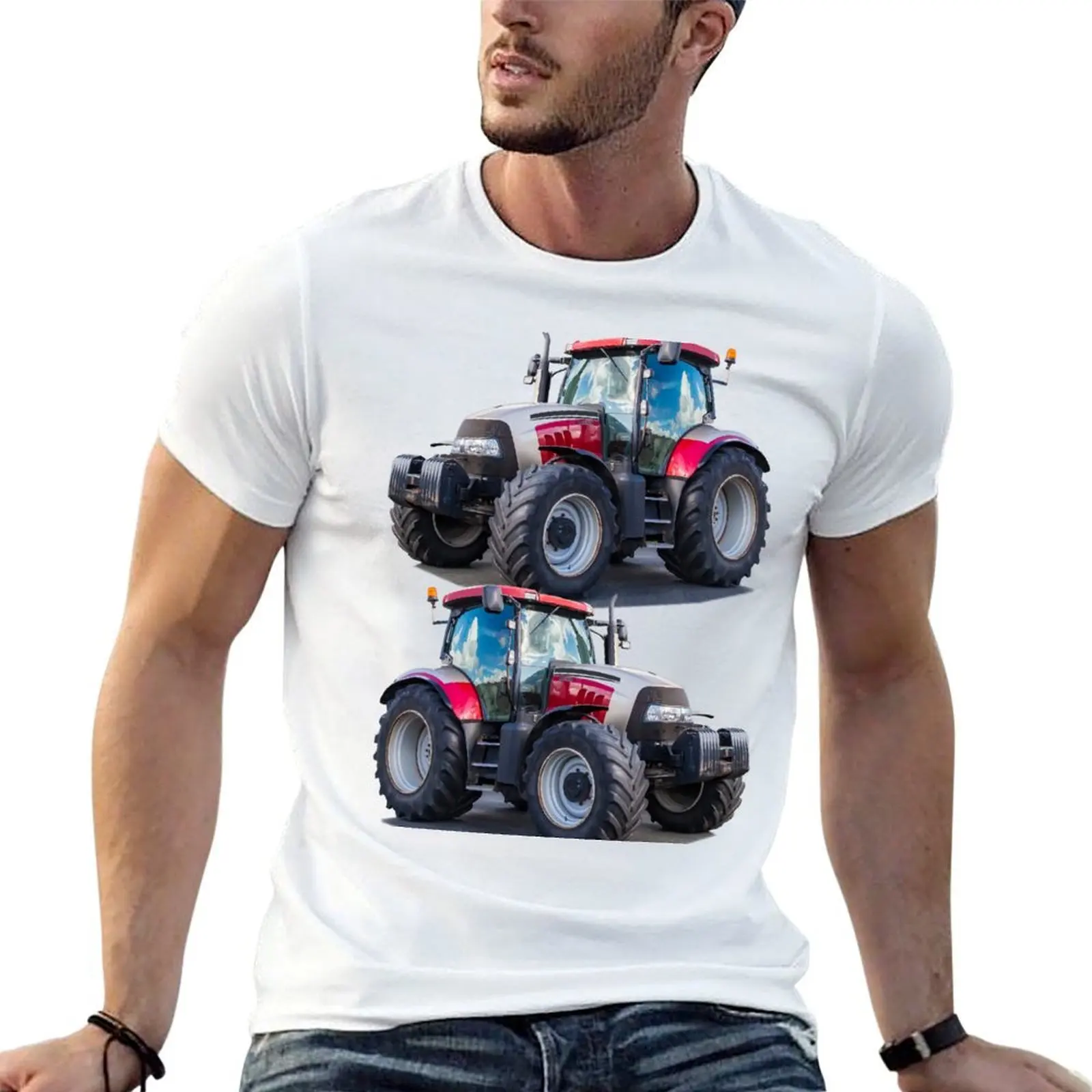 

Красная футболка для мужчин, хлопковые белые рубашки, рубашки из 100% трактора, рубашки с рисунком, футболки