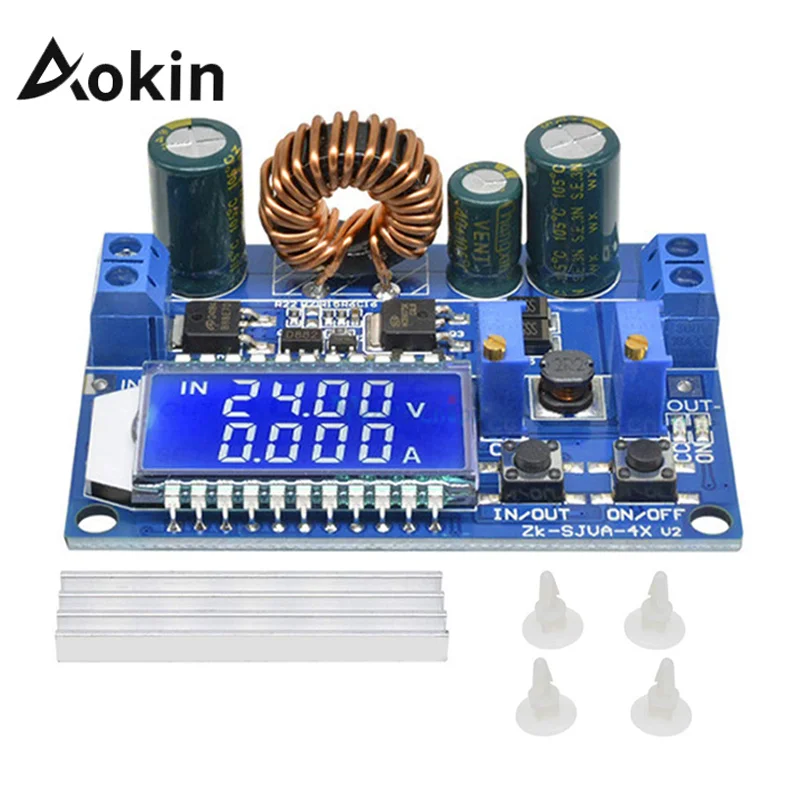 Aokin DC-DC Buck-Boost Converter Module 5.5-30V to 0.5-30V 4A 35W Adjustable Boost-Buck Display Power Module