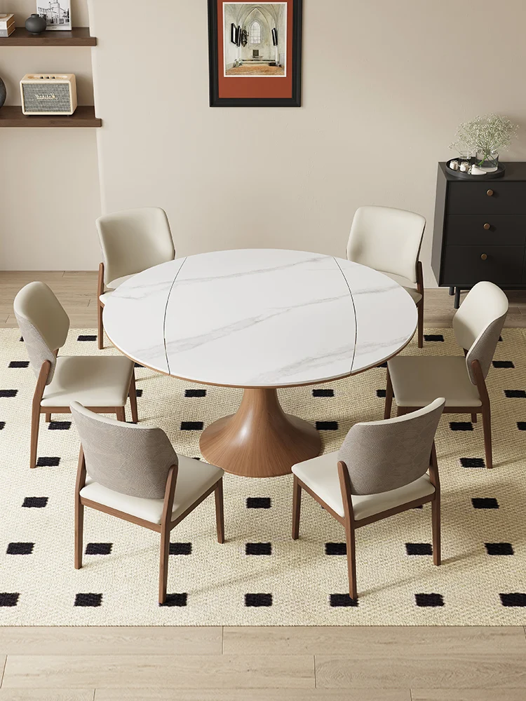 Nordic Stone Plate round Stretchable Square Turn round Dual-Use Dining Table Retractable Folding Dining Table and Chair