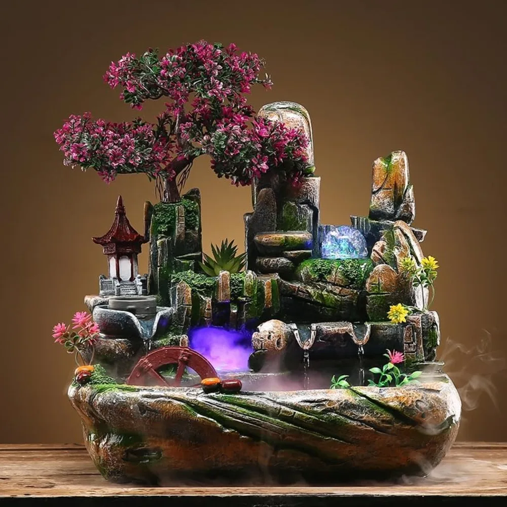 fog bonsai rockery water fountain table knick-knack smod colatif aytems crystal ball opening gift, brown