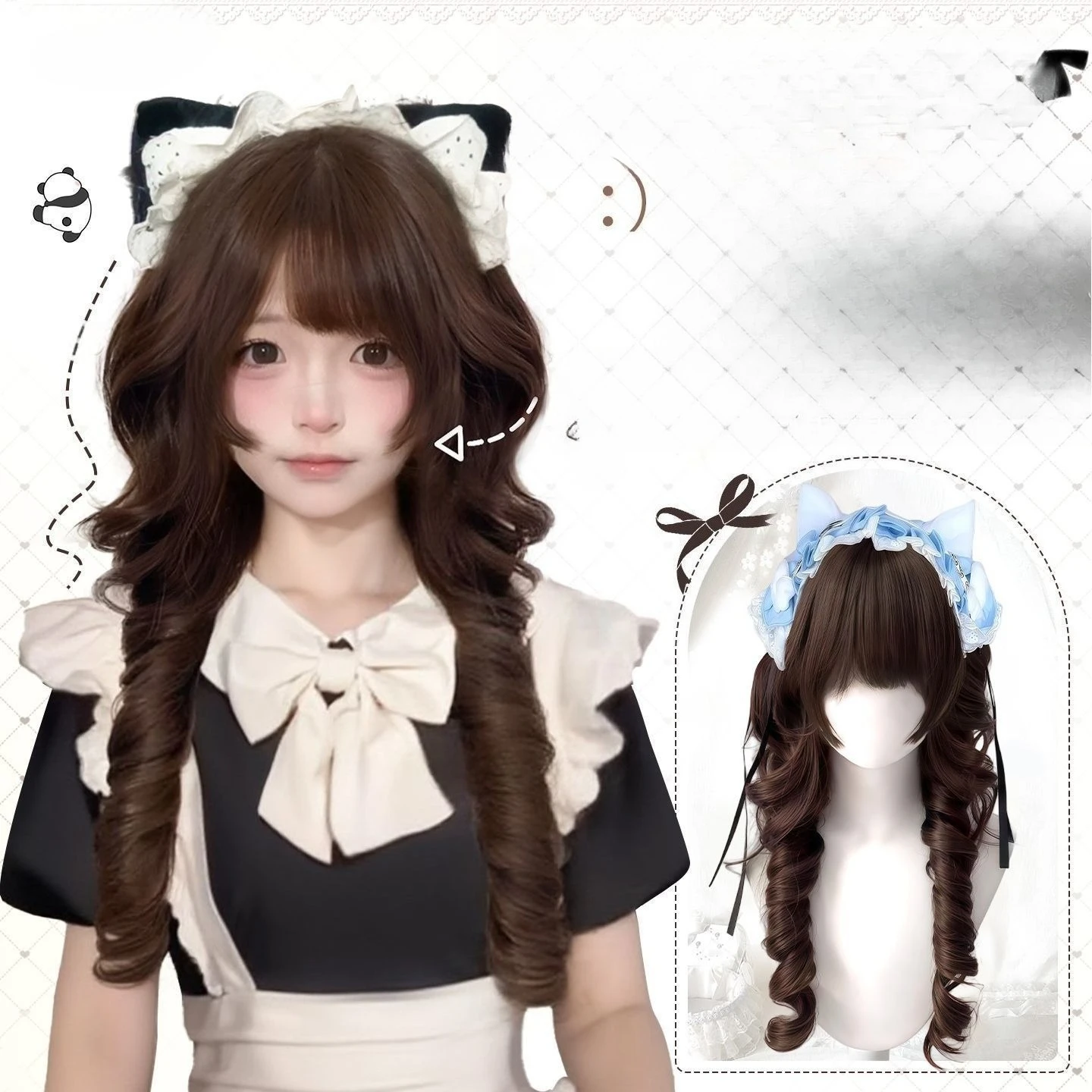 

Synthetic Wig [Kumamon Nana] Miaomiao Island Wig Japanese Jelly Roll Princess Short Sideburns Sweet Loli Wig