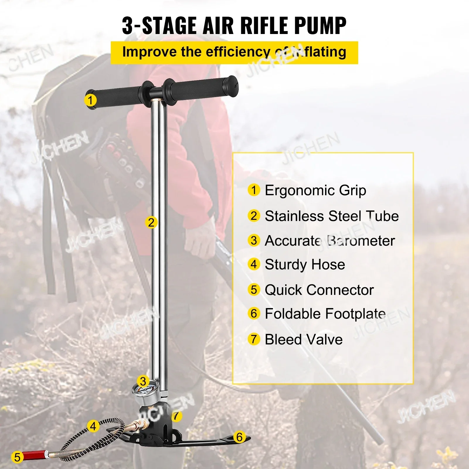 

ZH SucceBuy 3-ступенчатый насос PCP + манометр 4500PSI шина каяк мяч надувной воздушный наполнитель стремя ручной насос высокого давления
