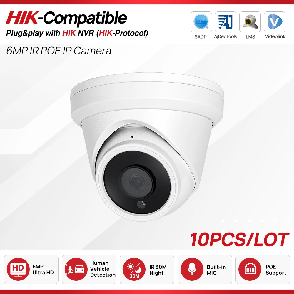 

Hikvision Compatible 6MP POE Mini Camera IR Built in Mic Human Vehicle Detection Night Vision CCTV Security Video Surveillance