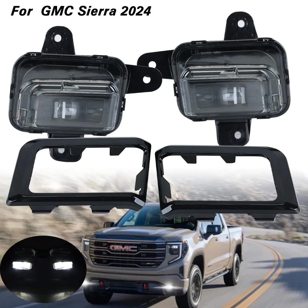 2x Front LED Fog Light For GMC Sierra 1500 2022 2023 2024 Driving Lamps Wiring headlights foglights cover frame kit accessories