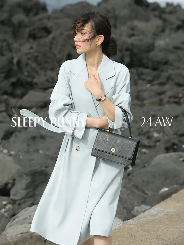 Spring Women Oversized Lapel Belted Trench Coat Long Overcoat Raglan Sleeve Casual Loose Fit Over Knee Elegant Fashion Outerwear