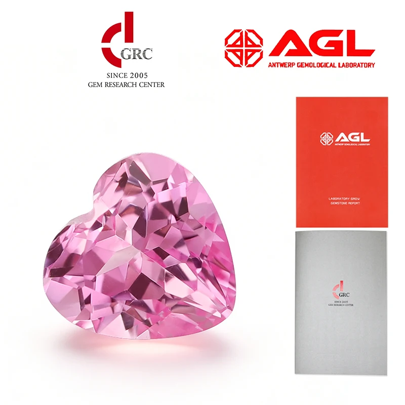

Hot Sale Lab Grown Sapphire Flame Melted Pink Sapphire Heart Shape Loose Gemstones With AGL Certificates For DIY Jewelry Making