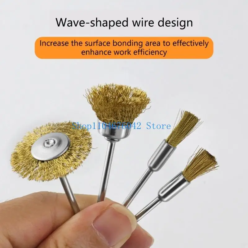 5asd 3Pcs Mini Coppers Wire Brushes For Electric Grinders 2.35mm Shank Rusts Removal T Type Pen Type Bowl Type Design