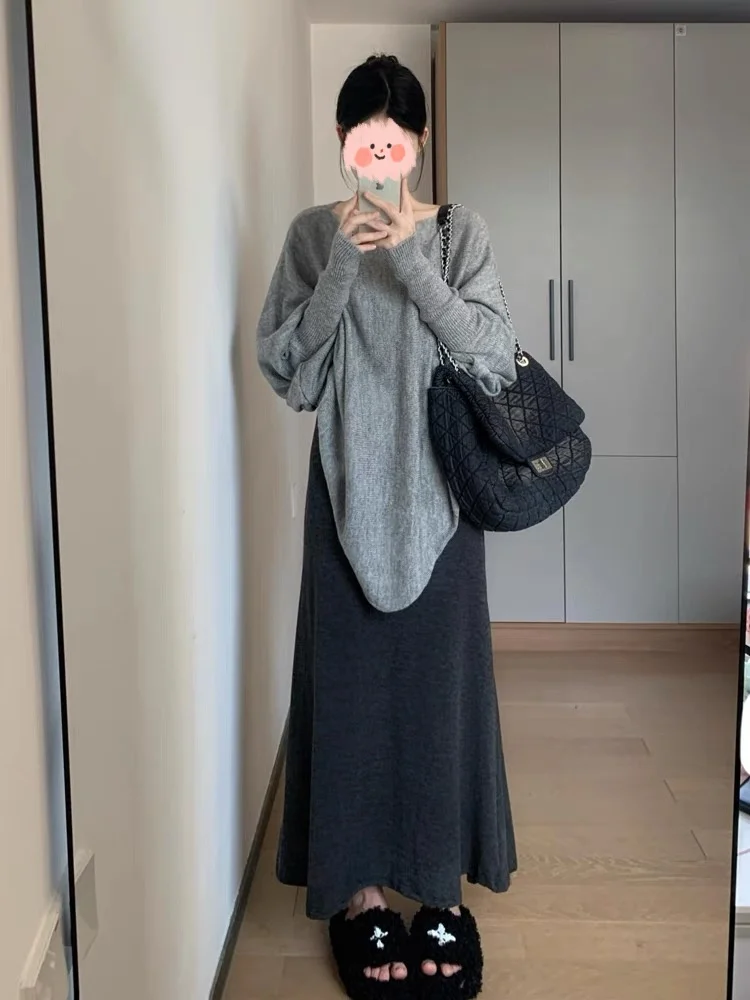 Lâche coréenne Sle chauve-souris Sve tricots femmes automne hiver nouveau Sle pull paresseux Sle sensation ample haut grande taille