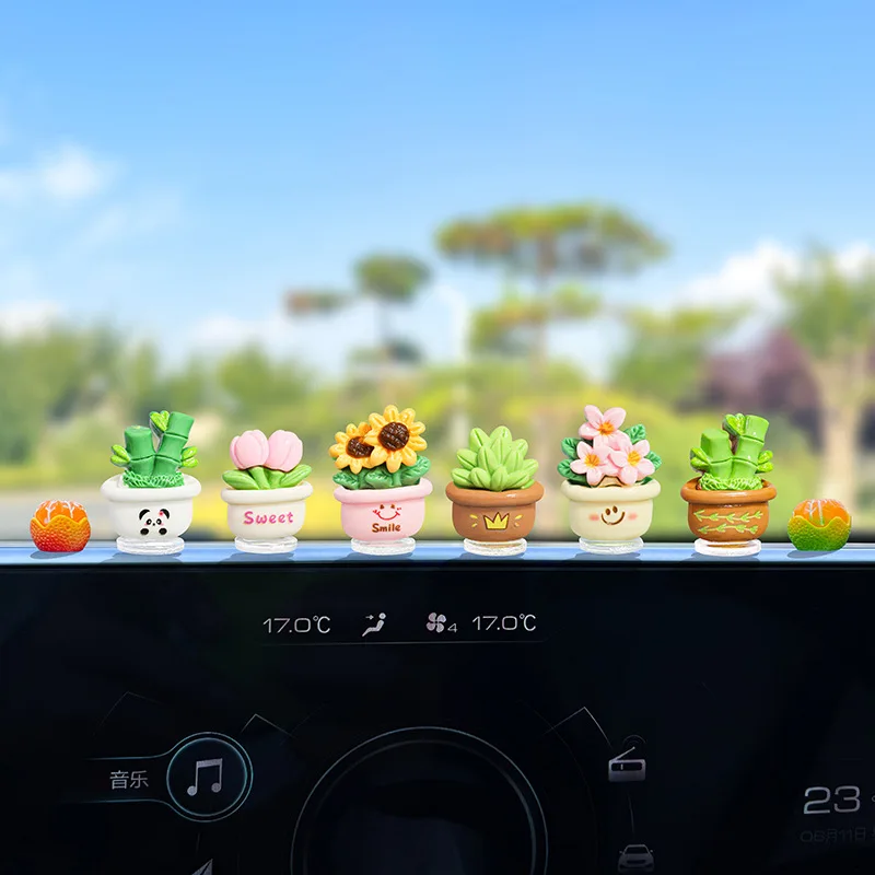 Decorative Vehicles Car Ornament Cute Little Fresh Potted Plant Console Interior Accessories Women Mini 6-piece-set Ins Simple view 6