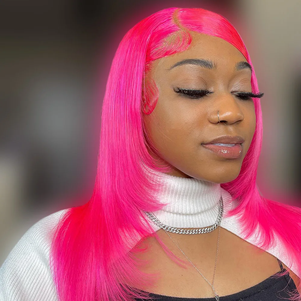 

Rose Pink Wig 100% Colored Human Hair Wig 13x4 13x6 HD Transparent Lace Front Wig Pre Plucked Straight Human Hair Wigs For Women