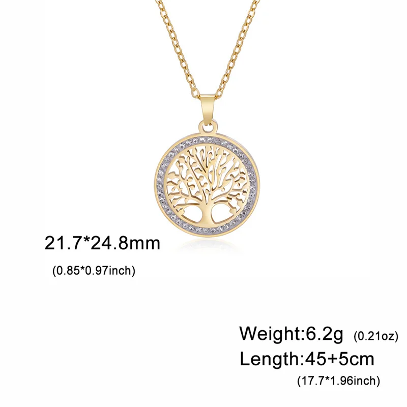 Trendy Edelstahl Strass Baum des Lebens Anhänger Halskette Für Frauen Charme Sommer Schlüsselbein Kette Schmuck Colgantes Cadena – Detail 4