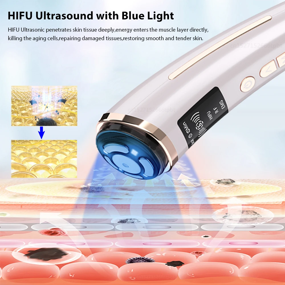 Ultrasound High Frequency Face Skin Lifting Rejuvenation Red/Blue Light Theory EMS Firming Facial Tightening Massager Device