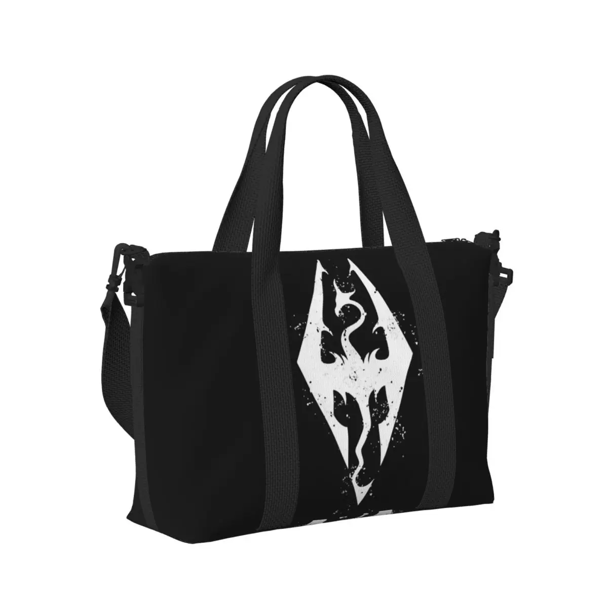 شعار Skyrim هدية مثالية حقيبة سفر للشاطئ نشطة ذات سعة كبيرة لصالة الألعاب الرياضية والنساء حقيبة كتف واق من المطر للتسوق #1