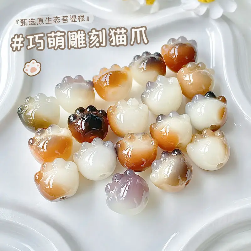 Imagem -04 - Pulseira Kawaii White Jade Bodhi Bead para Mulheres Carvão Vegetal Unha de Gato Três Flores Corda Mão da Menina Buda Estudantes