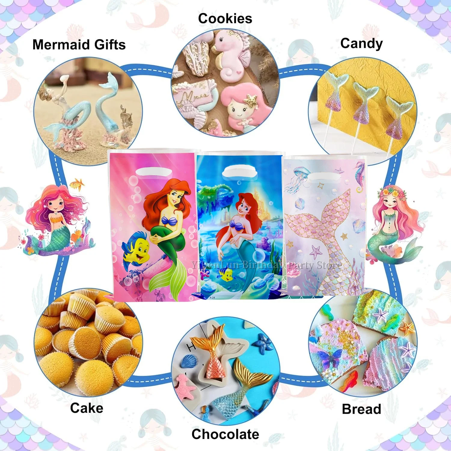 Mermaid Party Plastic Goodie Bags Mermaid Tail Candy Gift Bags Gift Packaging Bag Baby Shower Girls Favors Party Decor Supplies