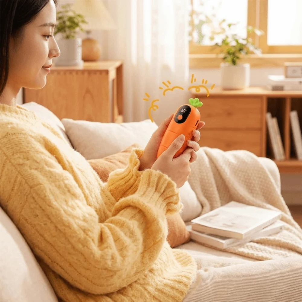 Cartoon Hand Warmer Carrot Shape Digital Display Portable Hand Heater Three Levels Temperature Adjustment Fast Heating