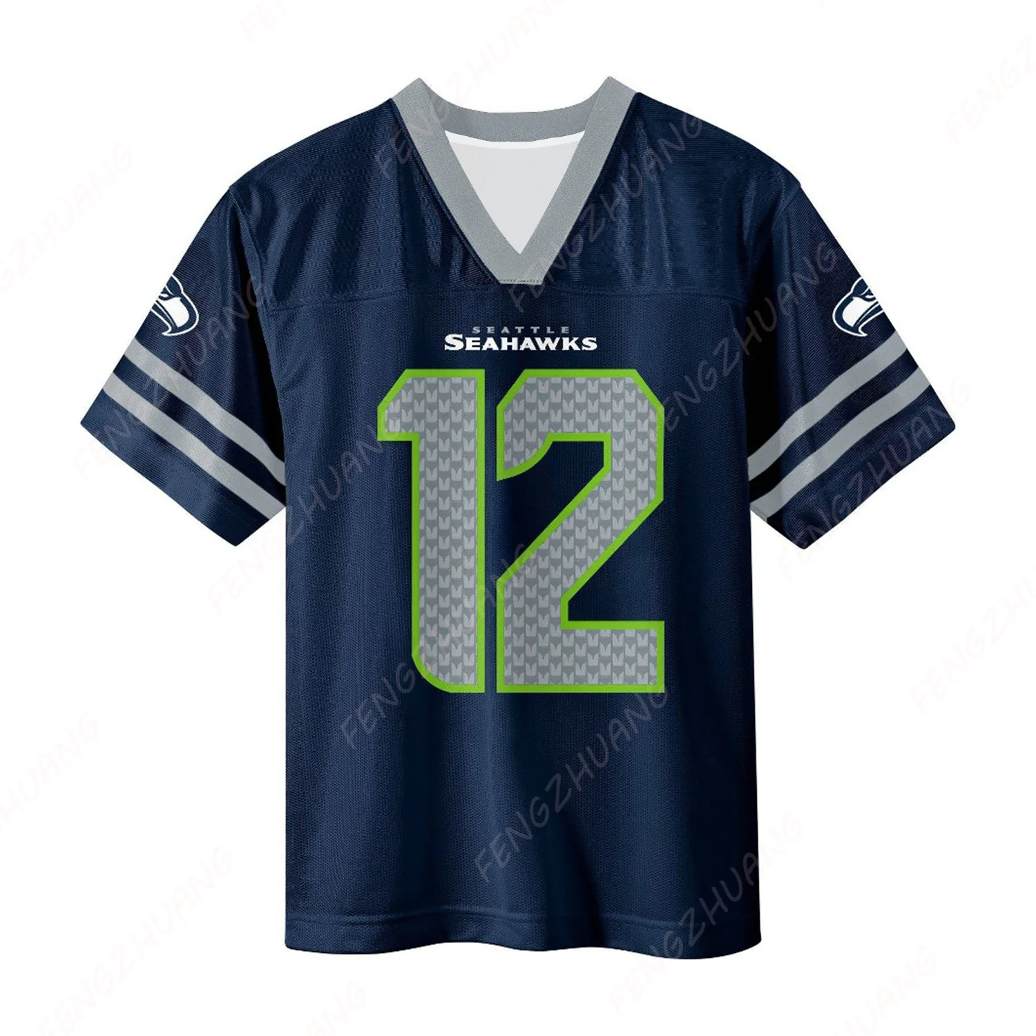 Seattle Seahawks Boys' 12# Fan Jersey Outdoor Quick Dry Short Sleeve  Breathable Sportswear Summer Classic Loose T-Shirt