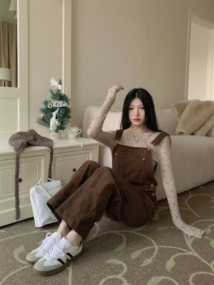 

Новые осенние повседневные вельветовые комбинезоны для женщин в корейском стиле, широкие брюки-комбинезоны в американском ретро-дизайне