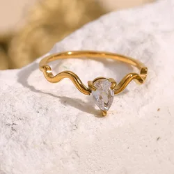 Fashion Natural Temperament Water Drop Zircon Ring Jewelry 18K Gold Color PVD Plated Exquisite Cast High Quality Jewelry