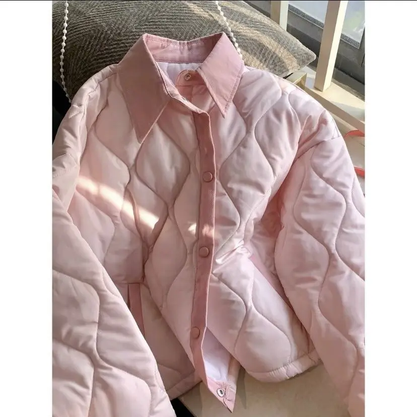 

2025 Premium Colorblock Notch Lapel Quilted Cotton Coat Women Fashion Lightweight Puffer Jacket