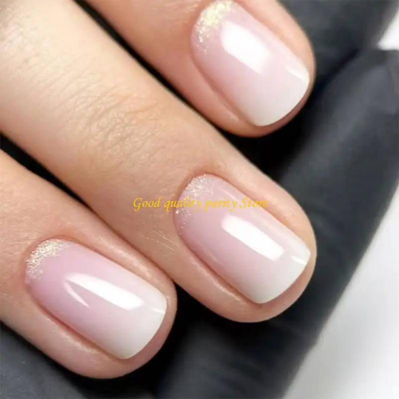 

M4YA 24Pcs Square Press on Glossy Design French Fake Acrylic False Artificial Glues on for Womens