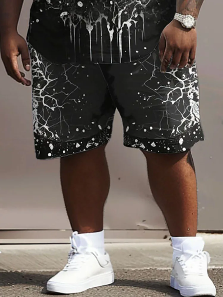 Biggmans Skull Ghost Black Print Halloween Outfit Men Streetwear Casual Top Loose Shorts Suit Male Plus Size L-9XL Two Piece Set