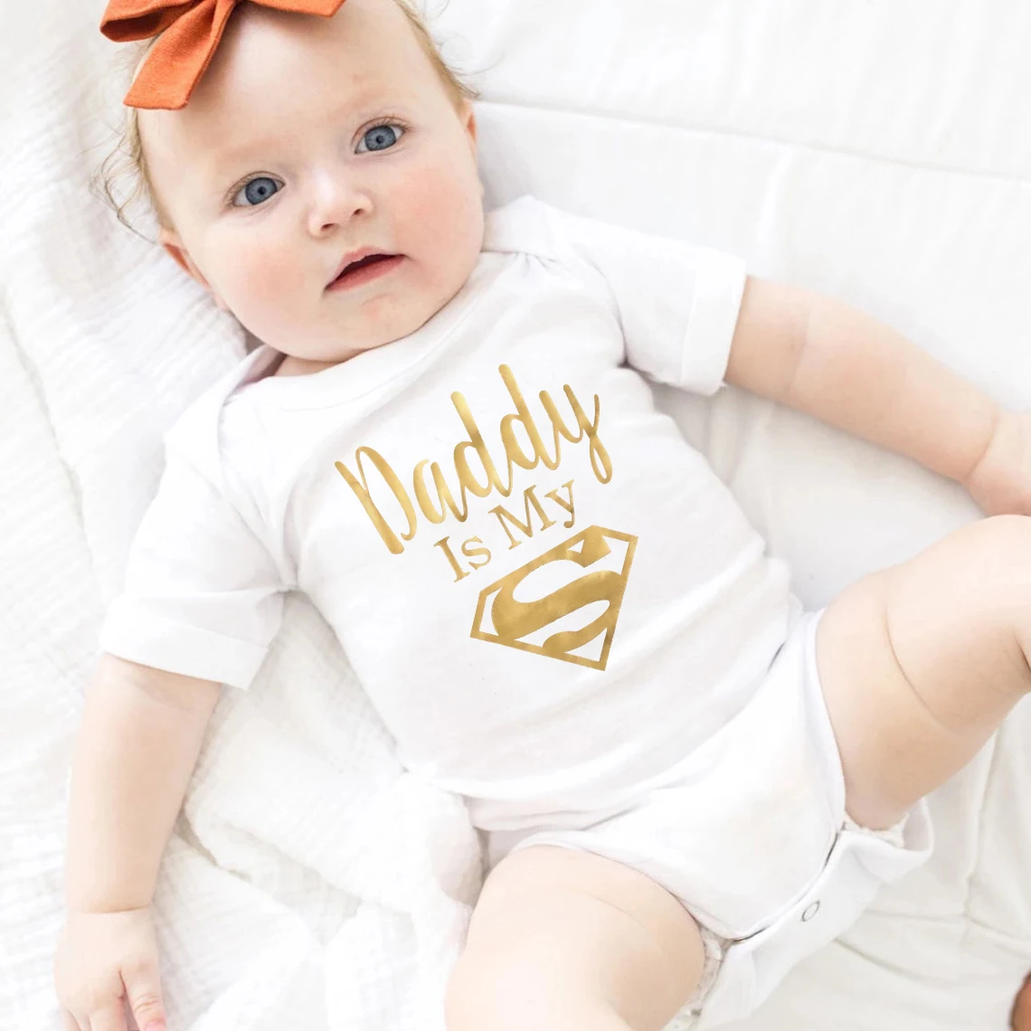 

Baby Romper Newborn Baby Boys Girls Clothes Gold Daddy Is My Hero Funny Print Infant Baby Jumpsuit Cute Casual Baby Bodysuit