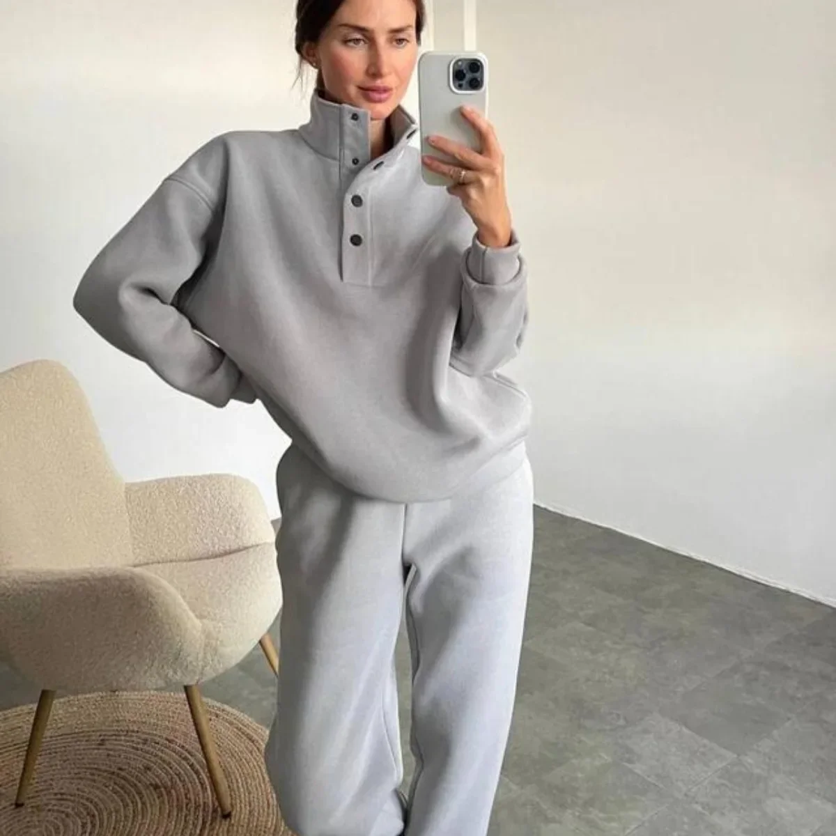 

Oversized Solid Casual Pullovers Long Pant Set Warm Hoodie New Tracksuit Suit Fashion pant sets sets for women 2 pieces