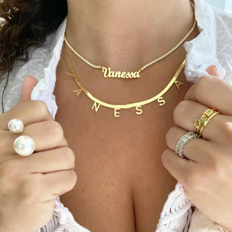 

Custom Tennis Name Choker Colorful Zircon Personalized Tennis Chain Name Necklace Glittering Choker Nameplate Jewelry for Women