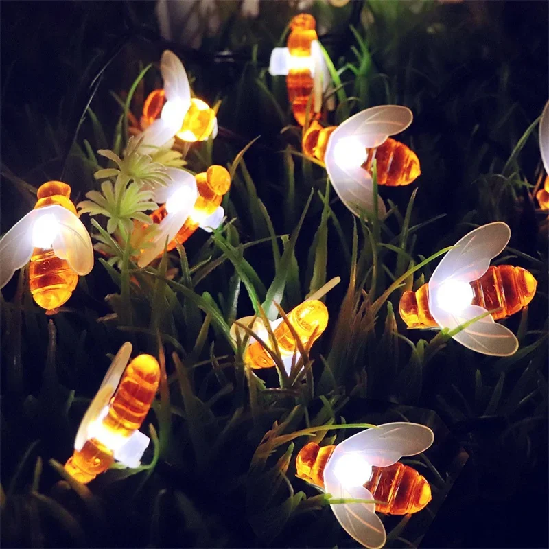 Solar movido bonito mel abelha led string luz de fadas abelha jardim ao ar livre 2025 casamento natal feriado festa de casamento decoração