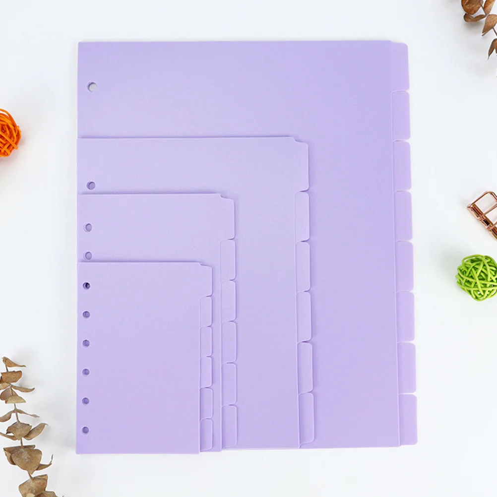 Séparateurs de reliure en PP violet, 6 trous, onglets pour carnet de notes A4, séparateurs, Pages d'index inscriptibles, diviseurs de notes colorées en plastique, 6 pièces