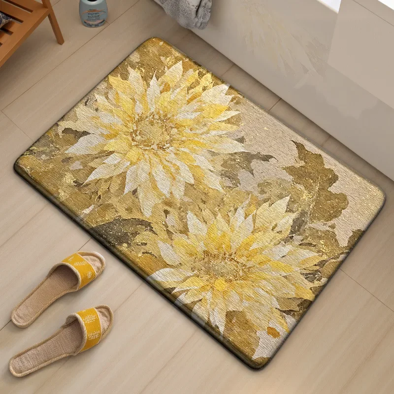 Rutschfeste, saugfähige Fußmatte mit Blumenpflanzenmuster, Vintage-Stil, elegantes Design, Heimdekoration, Teppich für Badezimmer, Schlafzimmer, schnell trocknend, langlebig