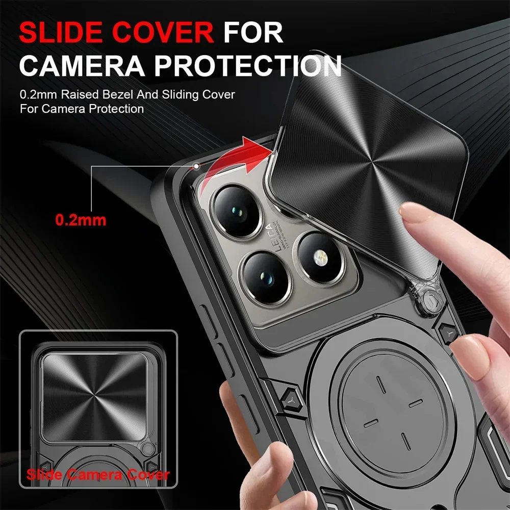 Case For Xiaomi 14T Redmi Note 13 Pro Plus 4G 5G Redmi Note 13 Pro Magnetic Rotat Camera Slide Protector Ring 360 Stand Cover