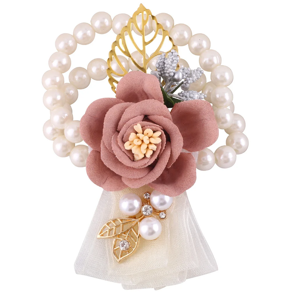 진주 손목 코사지 웨딩 손목 꽃 신부 들러리 무도회 신부 꽃 팔찌 손목띠