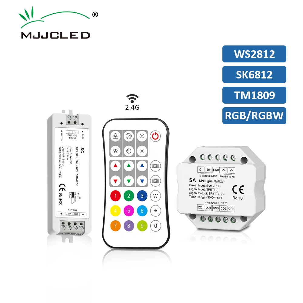 

Контроллер ленты RGBIC 5v12v 24VDC для WS2812 SK6812 TM1809 RF2.4G Светодиодная лента Piexl SPI SA Разветвитель сигнала R9 Пульт дистанционного управления