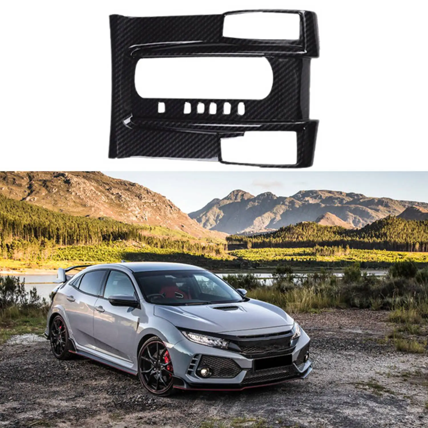 Cubiertas decorativas para Panel de caja de cambios de coche, embellecedor de estilo de fibra de carbono ABS para Honda Civic 10, 2016, 2017