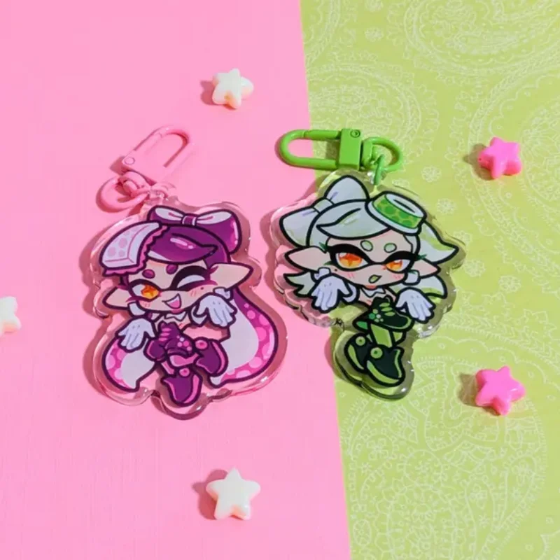 Llaveros Acrílicos Japoneses Kawaii de SPLATOON, Callie y Marie, Hermanas Calamar, Diseño Adorable para Fans del Anime