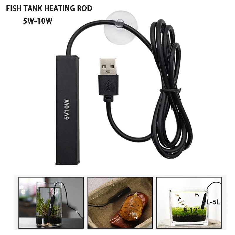 USB Mini Aquarium Heating Rod for Small Fish Tank Constant Temperature Aquarium Heater Submersible Thermostat Heater 10W/5W