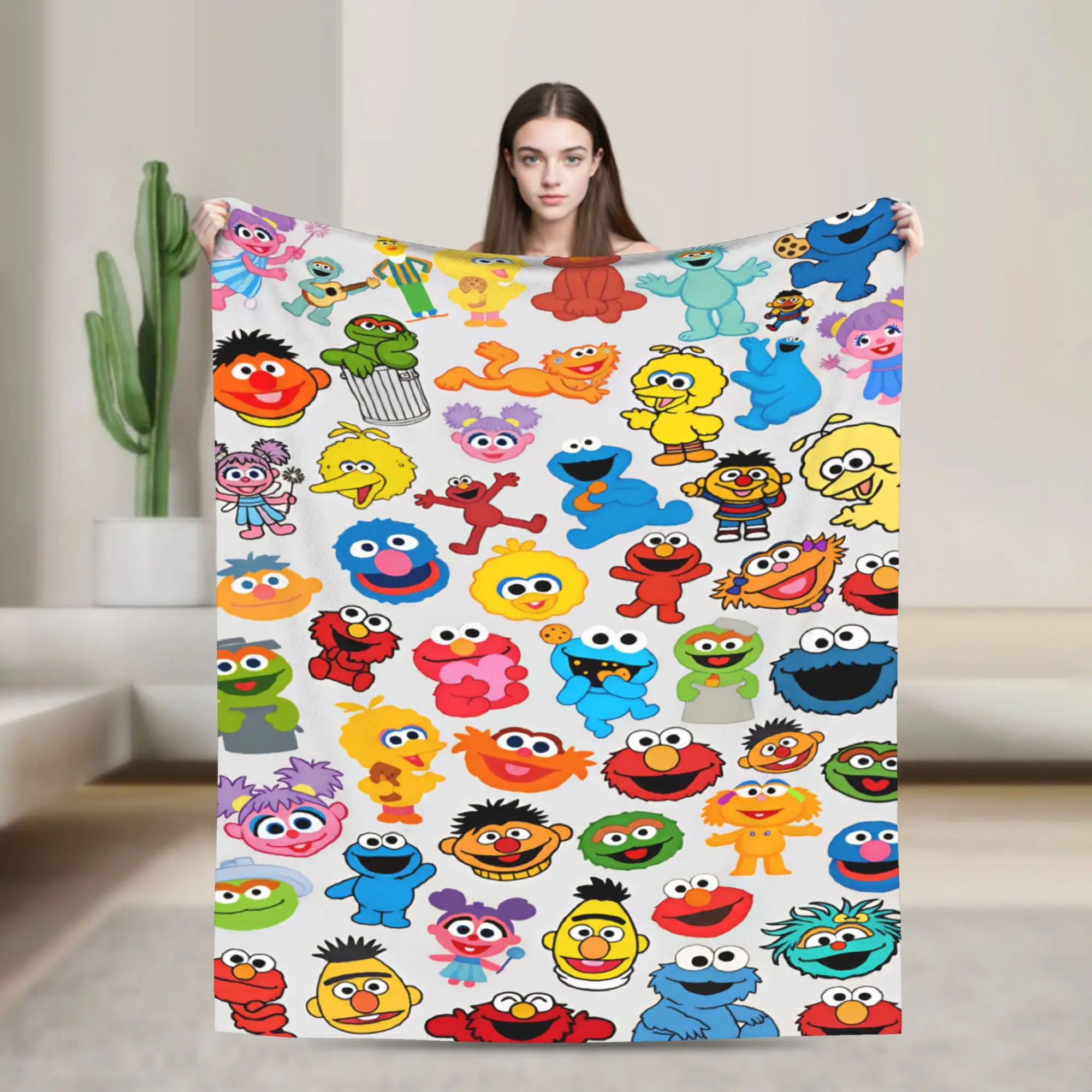 Cookie Monster Elmo Soft Warm Blanket  Airplane Travel Plush Bedding Throws Fluffy Living Room Flannel Bedspread Sofa Bed Cover