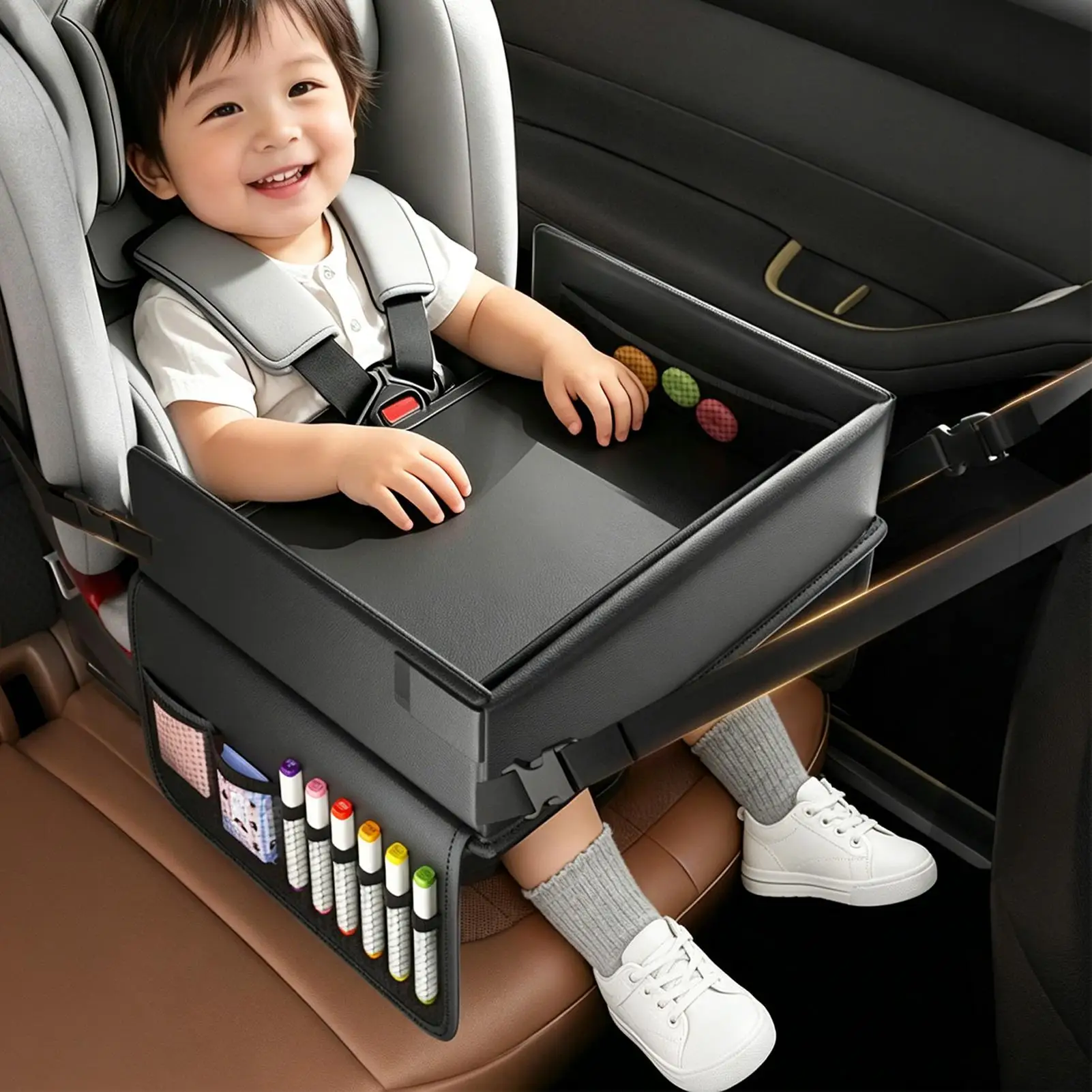Car Seat Tray Children Travel Snack Table Child Safety Seat Dining Table for Kids Boys Girls Vacation Daily Commute Road Trips