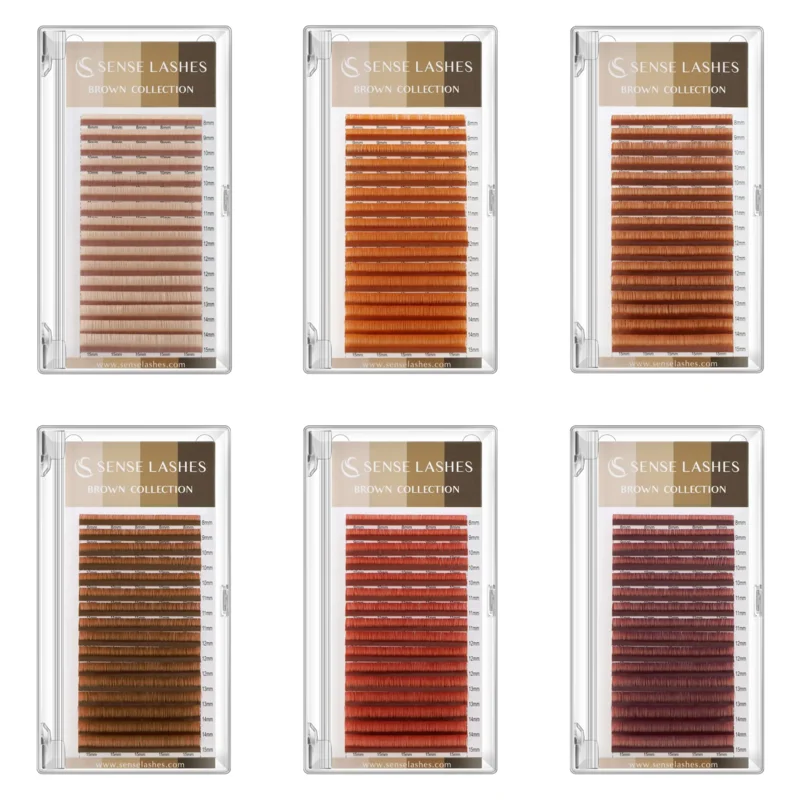 SENSE LASHES 16 Rows Maillard Collection Matte Brown Lashes Mix 8-15mm High Quality Natural Colorful Individual Lashes