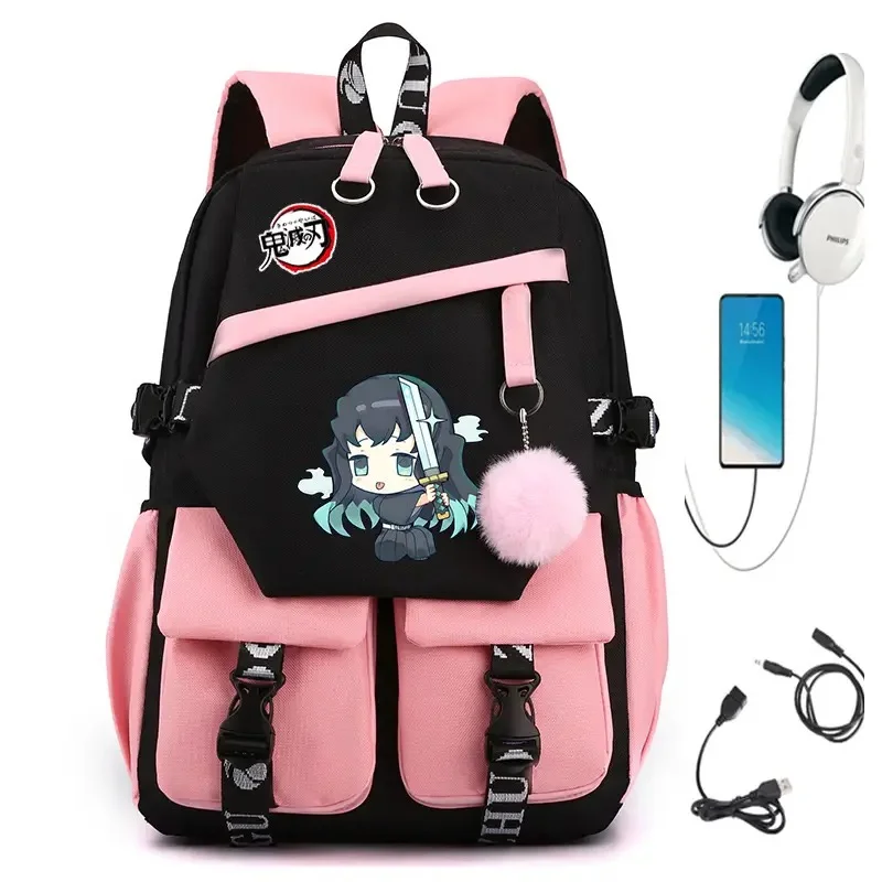 Demon Slayer Hashira Geiko Hen Tokitou Muichirou Backpack Teenarges Schoolbag Children Book Bag Anime Causal Travel Outdoor Bags