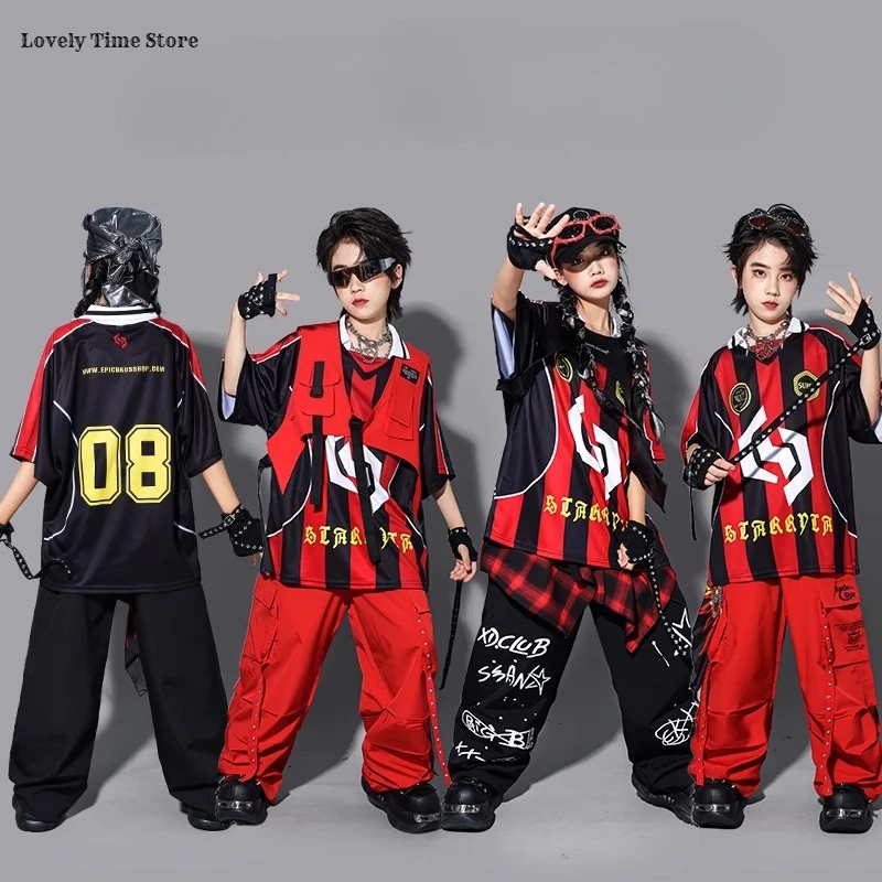 الهيب هوب بنين التباين قميص بولو سترة الشارع الرقص السراويل الفتيات K-pop جيرسي ملابس علوية مجموعات الاطفال الجاز ازياء الطفل الشارع الشهير