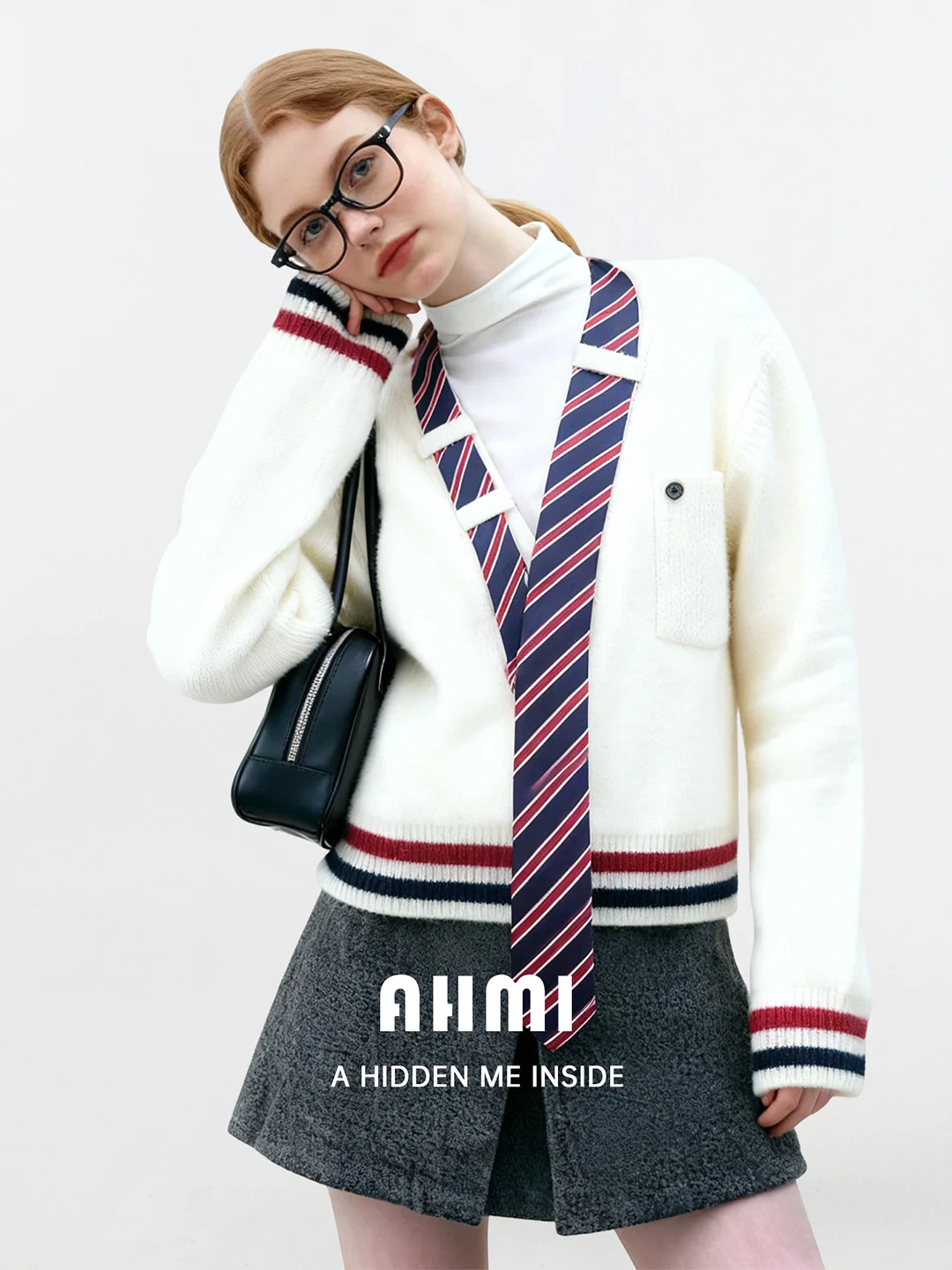 

AHMI "Ce Mist" Preppy Sle Knitted Sweater V-Ne Open Cardigan Loose Fit Autumn Winter Faionable Women's Clothing