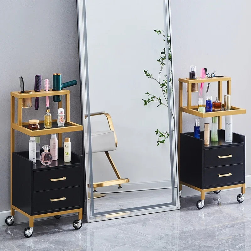 Portable Rolling Salon Trolley Aesthetic Nordic Golden Utility Organizer Cart With Wheels Werkzeugwagen Spa Furniture MQ50TC