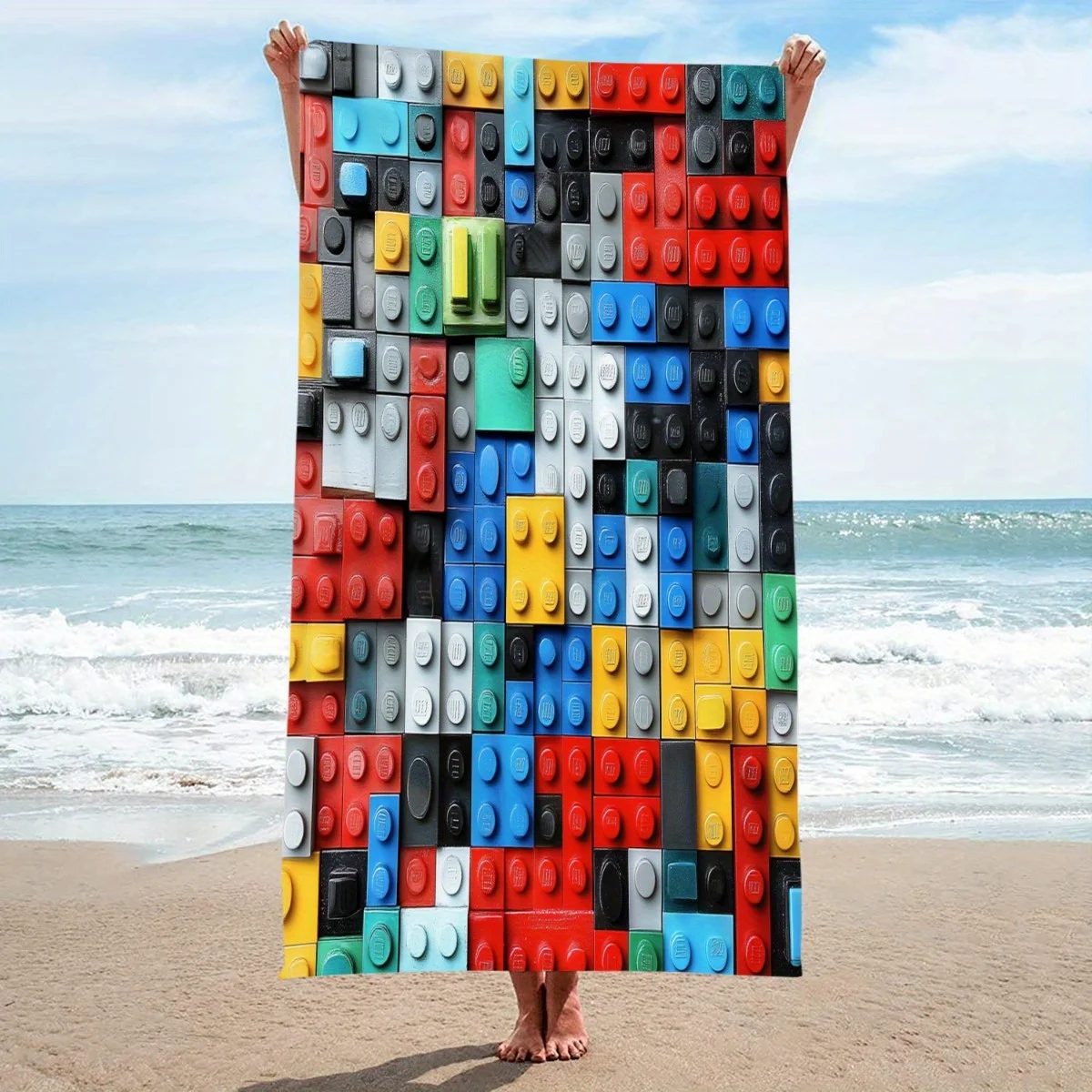 Colorful Building Blocks Print Beach Towel Quick Dry Absorbent Sandproof Lightweight for Travel Swimming Pool Kids Adults