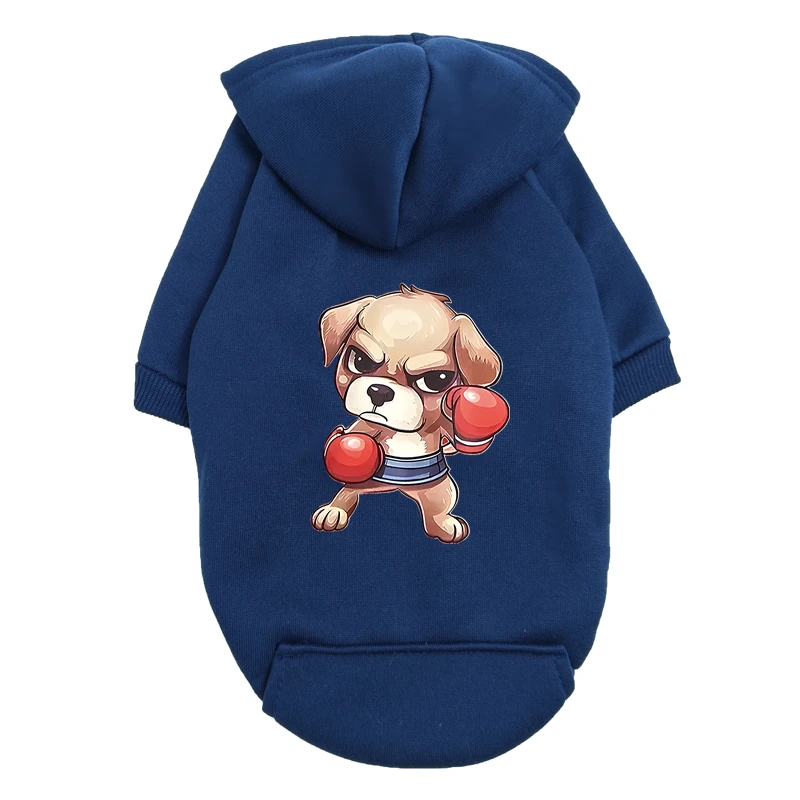 Small Dog Boxer Hoodie - Orange Puppy Jumper with Funny 'Punching Dog' Graphic - Fleece Lined Pet Sweatshirt for Winter