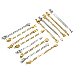 10pcs Stainless Steel Gold Extended Tail Chains Lobster Clasps Connectors Link Necklace Making DIY Bracelet Findings Supplies